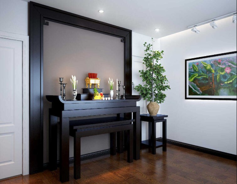 Phòng thờ chung cư thiết kế đơn giản, sang trọng
