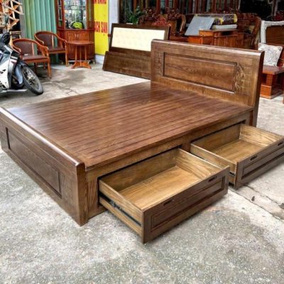 Giường ngăn kéo 1m2 gỗ sồi nga GN456