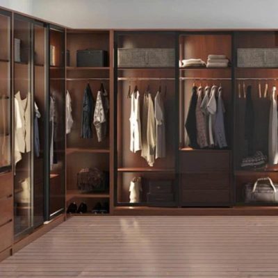 Tủ áo chữ L cánh kính gỗ hương xám TA551