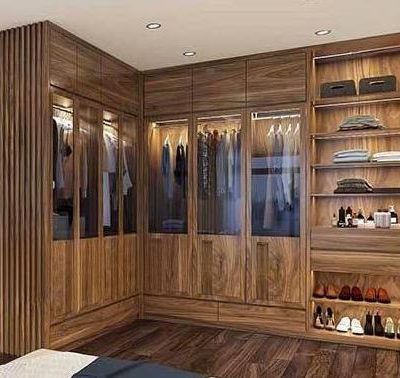 Tủ áo chữ L cánh kính gỗ hương xám TA555