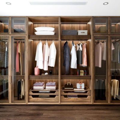 Tủ áo 8c 2 tầng cánh kính gỗ hương xám TA550