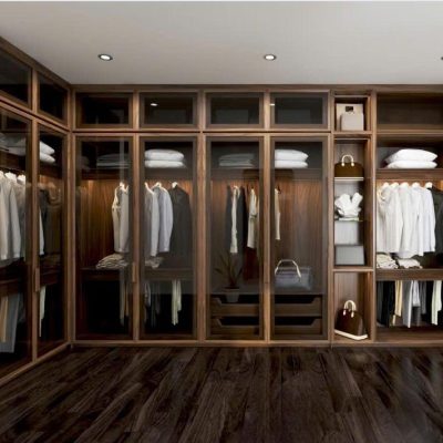 Tủ áo chữ L cánh kính gỗ hương xám TA549