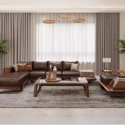 Bộ sofa góc chữ L gỗ óc chó SF304
