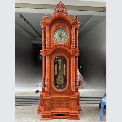 Đồng hồ cây tứ trụ máy đồng gỗ hương ĐHC73