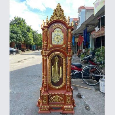 Đồng hồ cây tứ trụ máy đồng gỗ hương ĐHC70