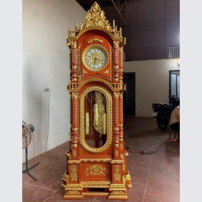 Đồng hồ cây tứ trụ máy đồng gỗ hương ĐHC69
