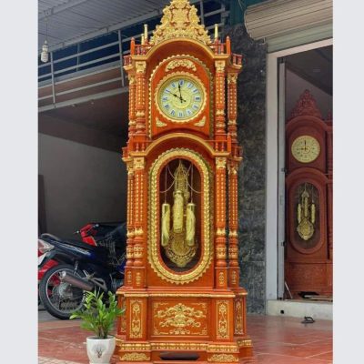 Đồng hồ cây tứ trụ máy đồng gỗ hương ĐHC68