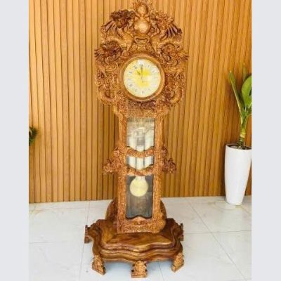 Đồng hồ cây tứ linh chầu nguyệt gỗ hương ĐHC75