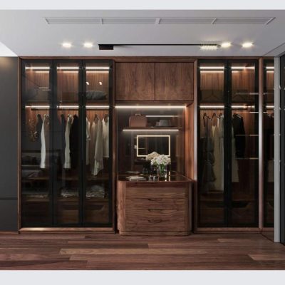 Tủ áo 9c 2 tầng kèm góc trái gỗ óc chó TA598