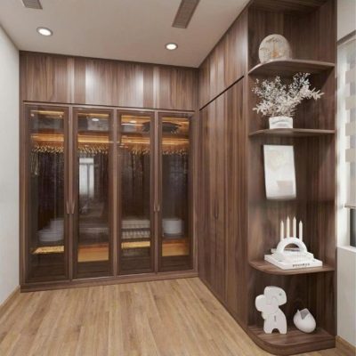 Tủ áo chữ L kèm góc phải gỗ óc chó TA589