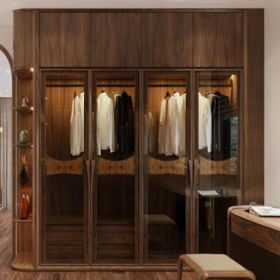 Tủ áo 4c 2 tầng kèm góc trái gỗ óc chó TA617