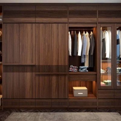 Tủ áo 2 tầng kèm góc trái gỗ óc chó TA591