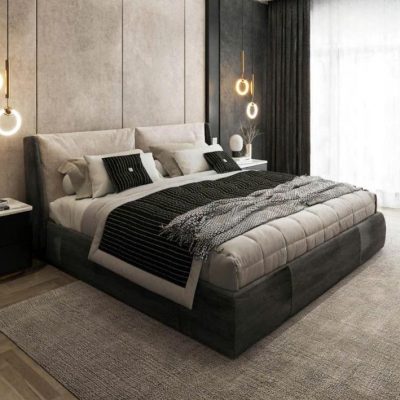 Giường bọc nỉ 1m60 màu đen GN639