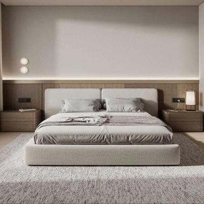 Giường bọc đệm 1m80 màu ghi GN637