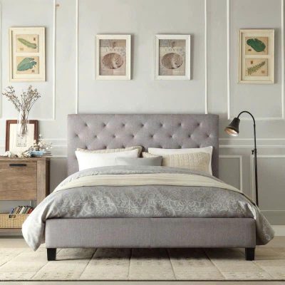 Giường bọc đệm 1m60 màu xám GN636