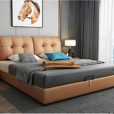Giường bọc da 1m80 màu cam GN638